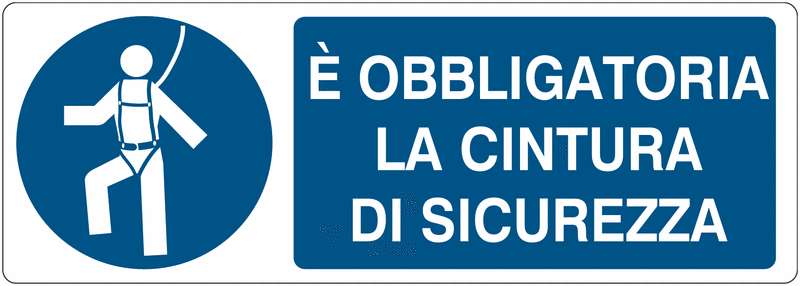 Segnaletica in alluminio E' OBBLIGATORIA LA CINTURA DI SICUREZZA 130X355mm
