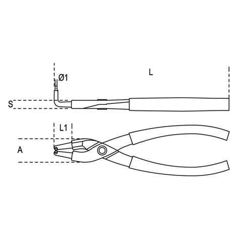 Pinza per anelli seeger, becchi piegati a 90 - Beta 1034