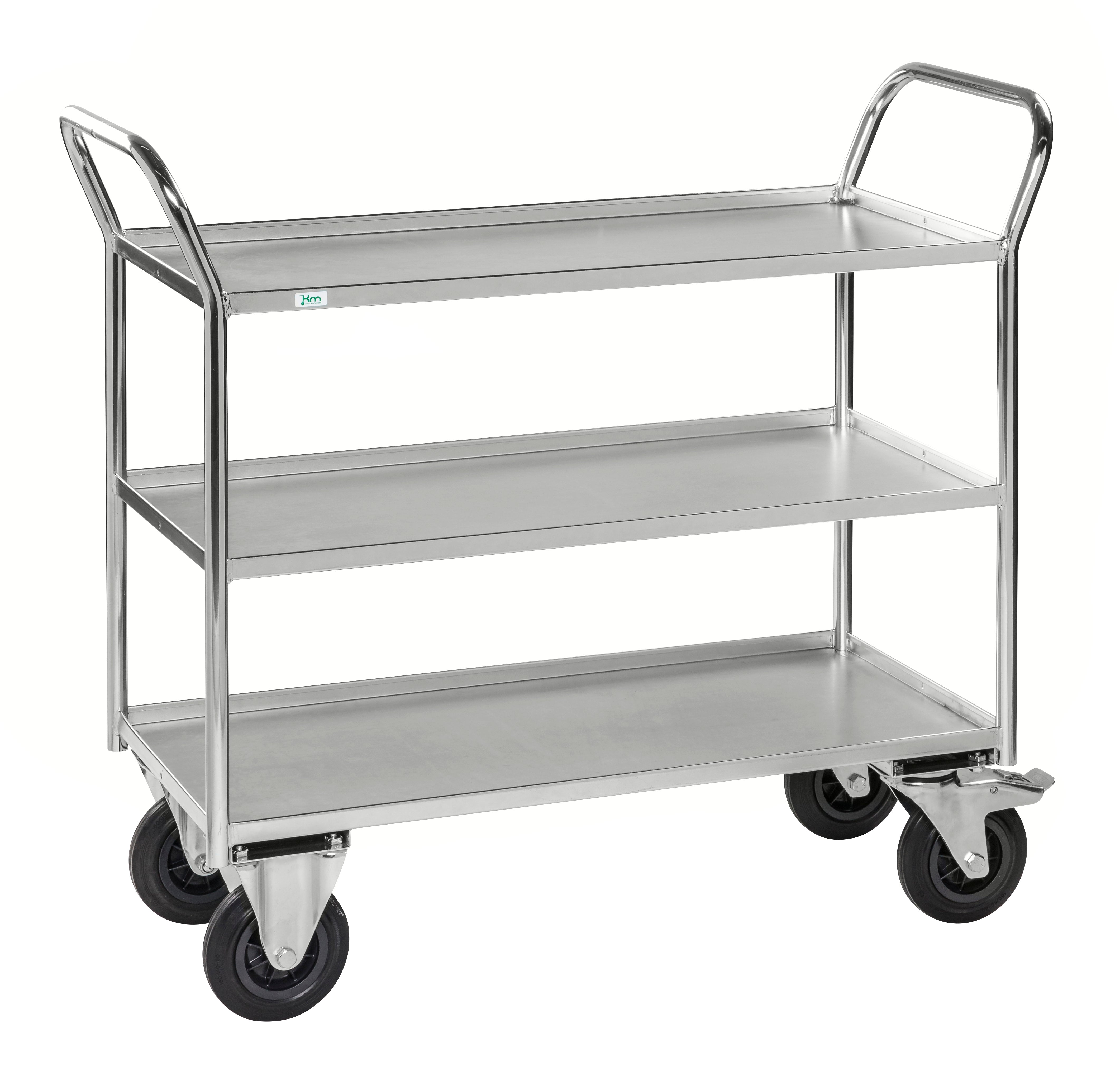 Carrello robusto lamiera 3 ripiani Elettro galvaniz. freno - KM4134-EB Kongamek