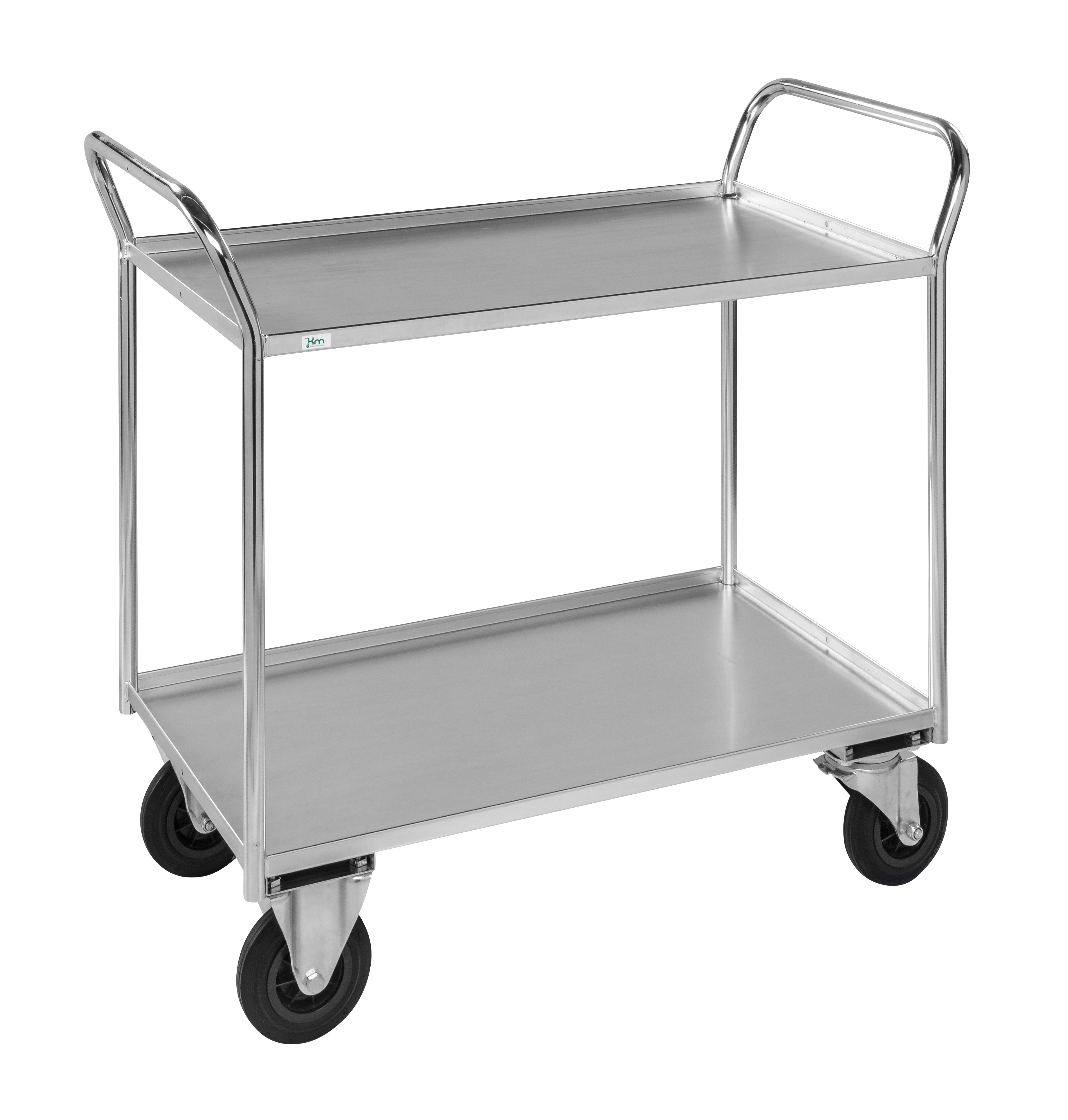 Carrello robusto lamiera 2 ripiani Elettro galvaniz. freno - KM4175-EB Kongamek