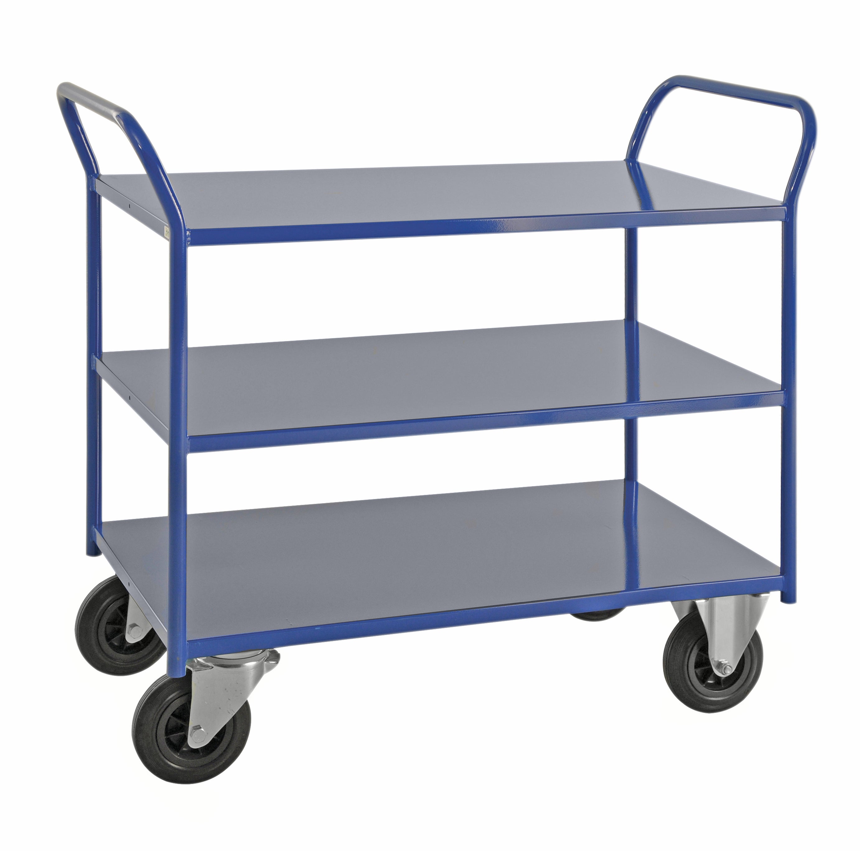 Carrello robusto in lamiera 3 ripiani Blu con freno - KM4127-BB Kongamek