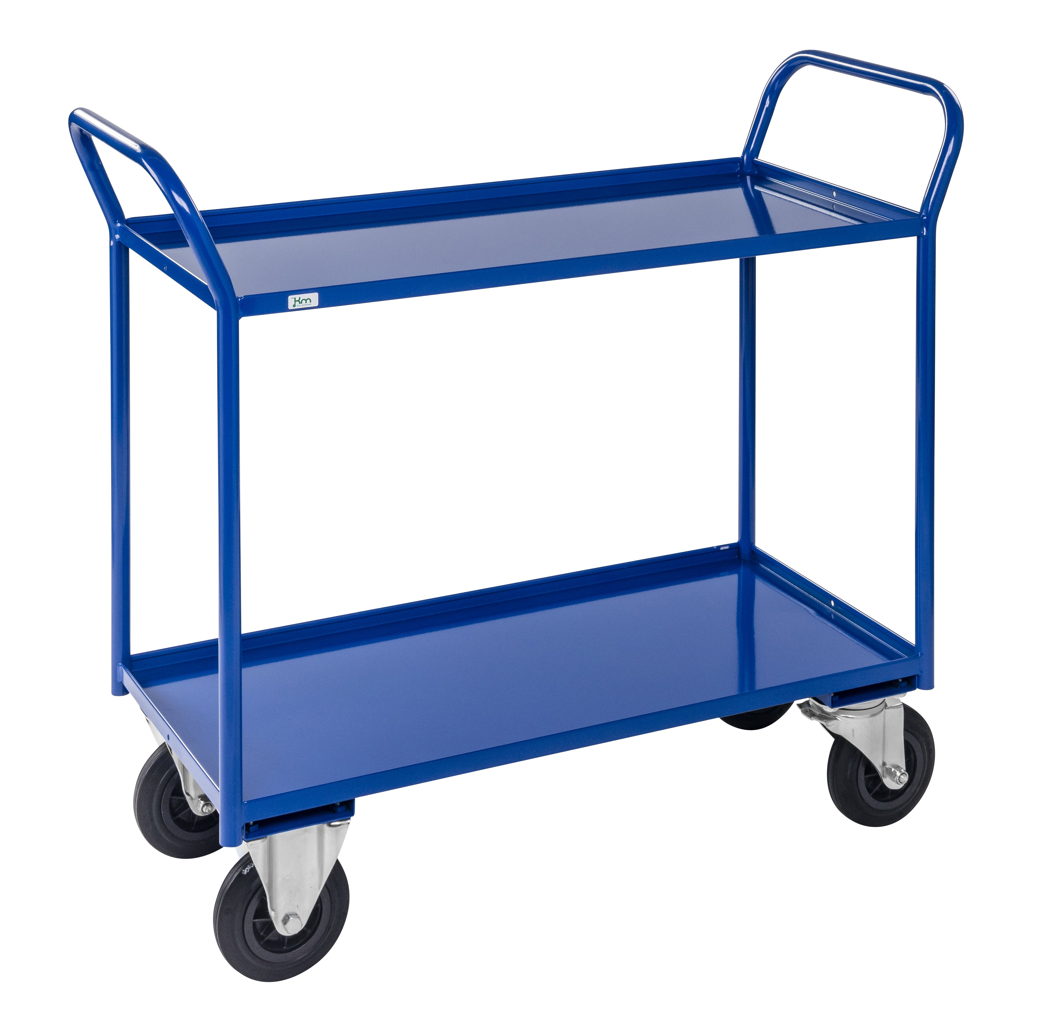 Carrello robusto in lamiera 2 ripiani Blu con freno - KM4175-BB Kongamek