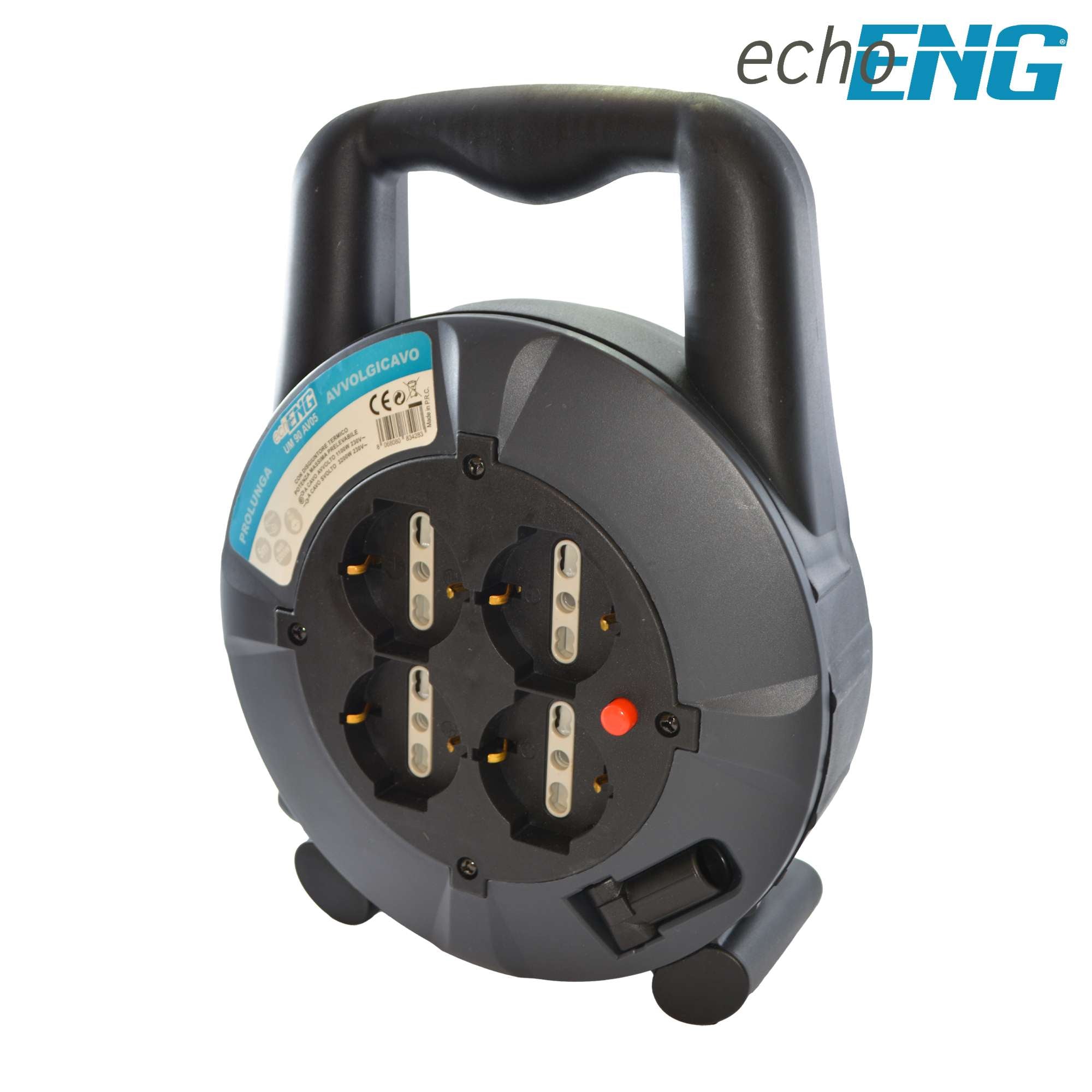 Prolunga Elettrica Avvolgicavo 5m, 4 Prese (Schuko + 10/16A) echoENG UM 90 AV05