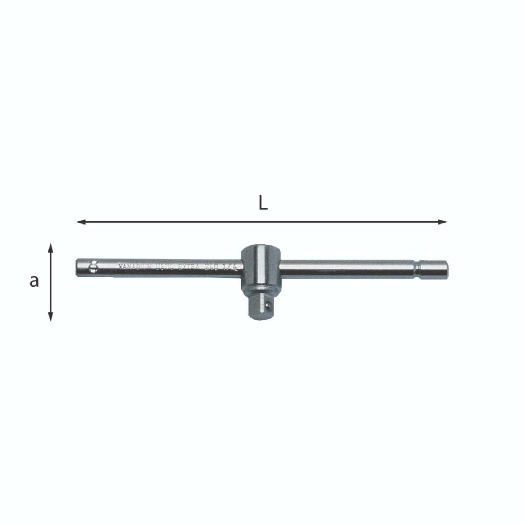 Leva a T con attacco quadro scorrevole in acciaio cromo L.200mm - 240 3/8 N Usag