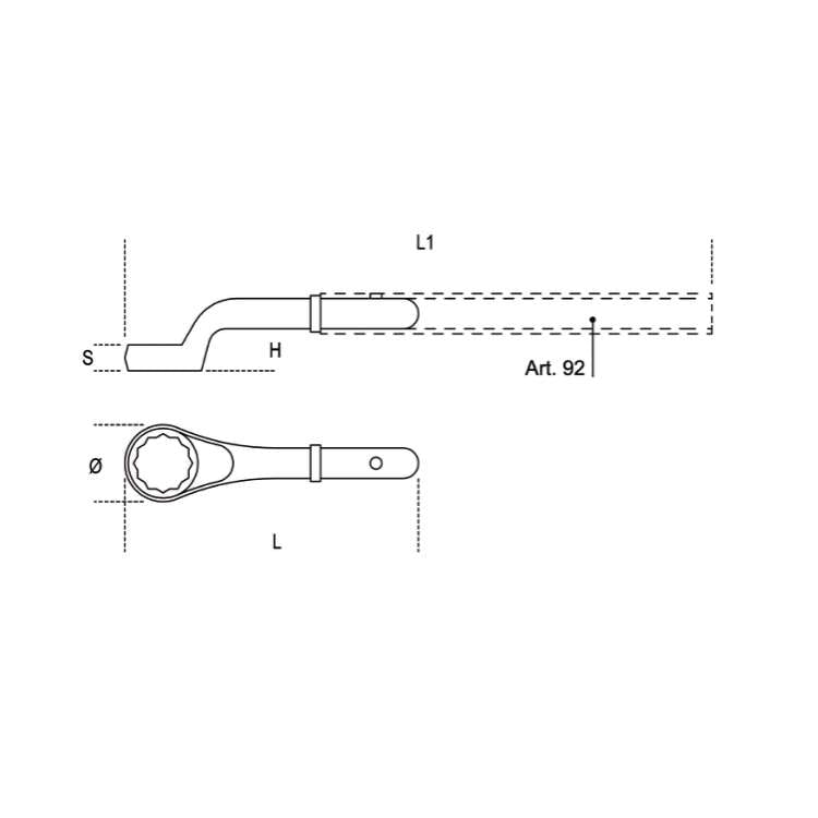 Chiavi poligonali cromate curve 65mm con attacco per leva di manovra Beta 91 65