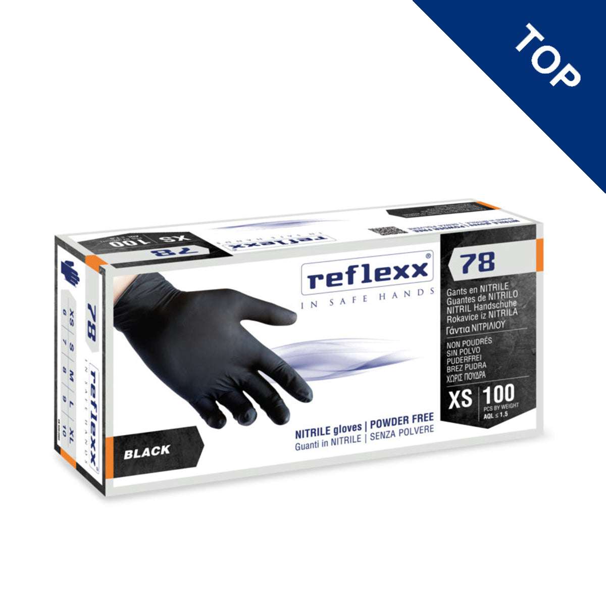 Reflexx Guanti neri in Nitrile senza polvere, medio, tg.M o XL 100pz R78(M-XL)