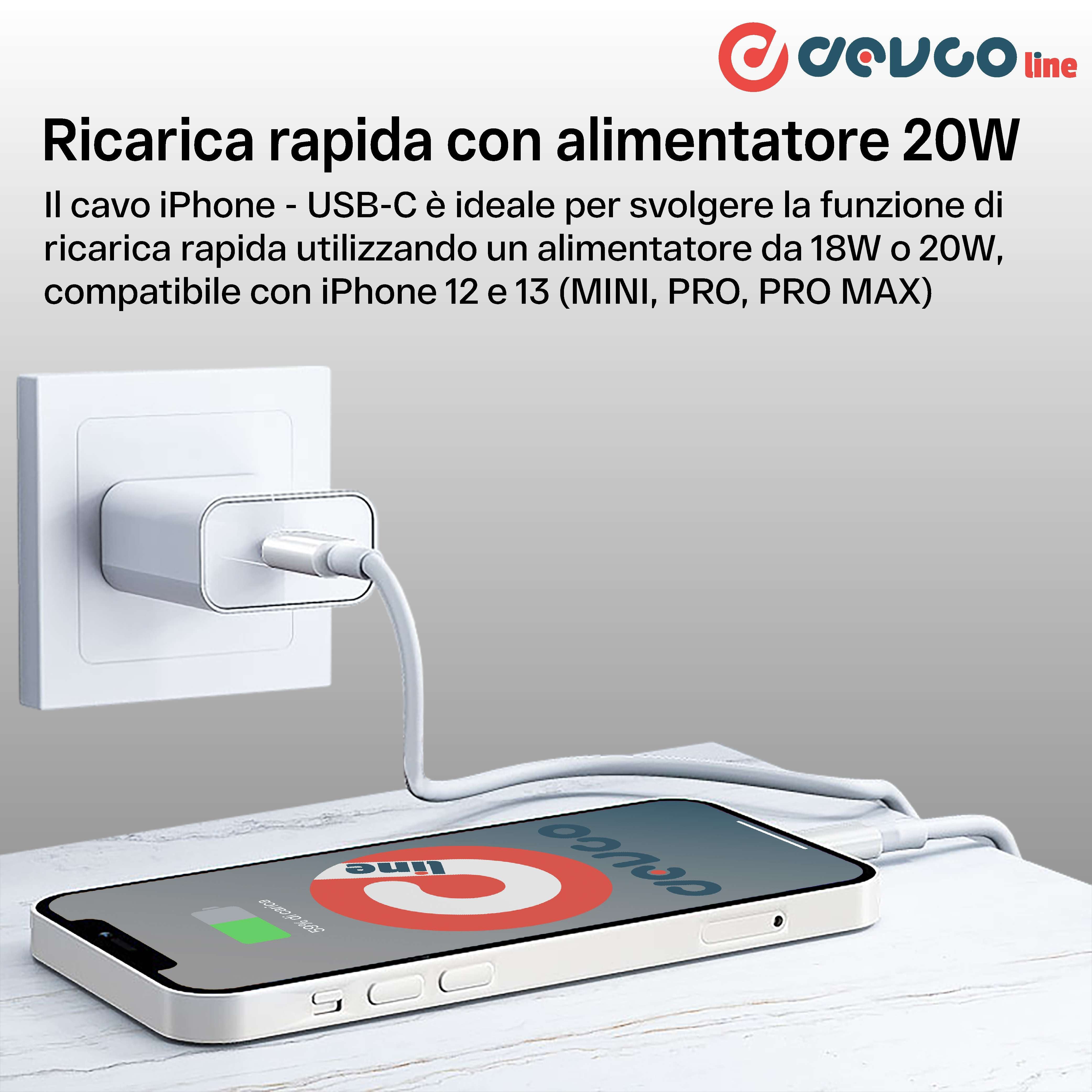 Cavo USB connettore compatibile con iPhone e USB-C 2 metri DEVCOline AT CR IPC2